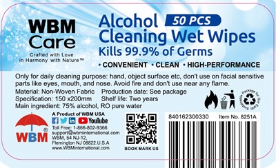 Label Image (Wbm Care Alcohol Cleaning Wet Wipes 50 Pcs 75vv)